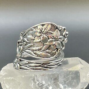 Boho Lily or Tulip Floral Adjustable Spoon Ring